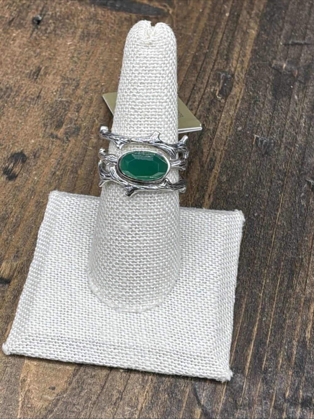 Barse Enchanted Stack Ring-Green Onyx-Silver-8-NWT